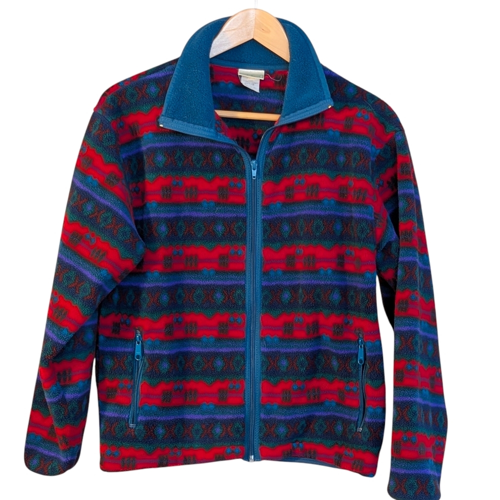 L.L. Bean Multicolor Fleece Jacket Medium Full Zip Vintage Southwestern Aztec